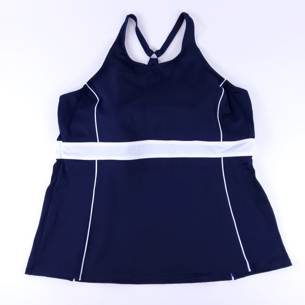 New Lands' End High Neck Tankini Deep Sea White 479258 Size 18 DDD-Cup